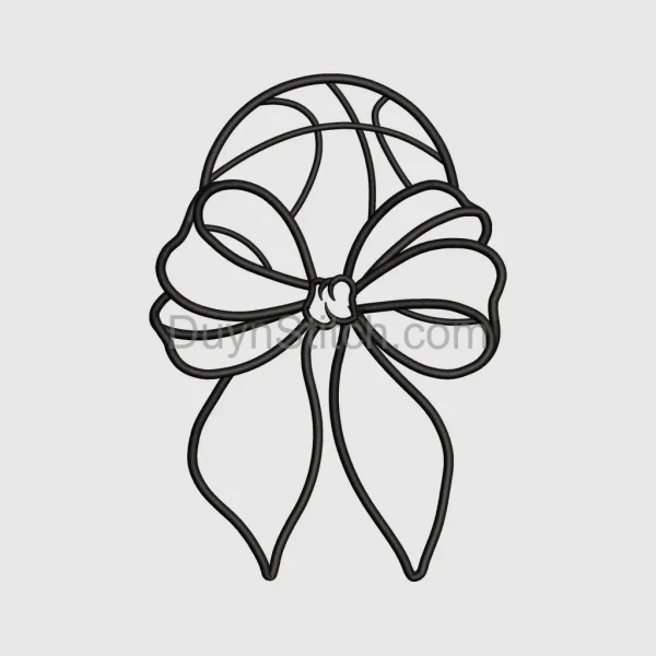 Elegant Black Outline Bow Embroidery