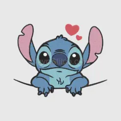 Stitch with Hearts Cartoon Embroidery