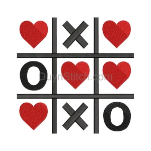 Tic-Tac-Toe Hearts Embroidery