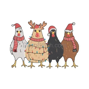 Holiday Chickens Embroidery Design