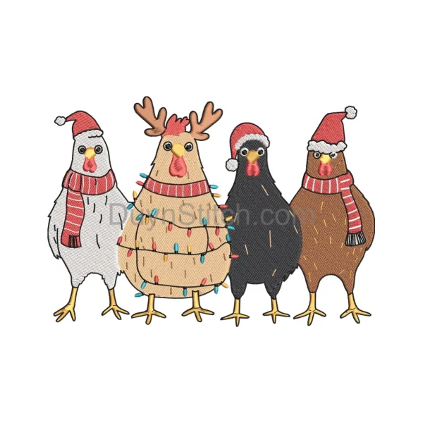 Holiday Chickens Embroidery Design