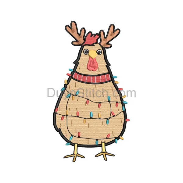 Festive Chicken with Antlers and Lights