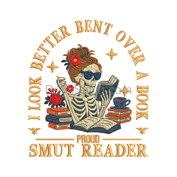 Proud Bookworm Skeleton Embroidery