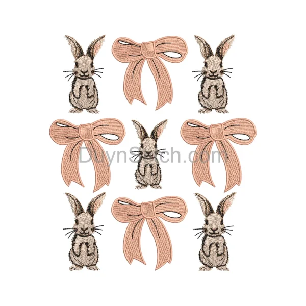 Adorable Bunny and Bow Embroidery