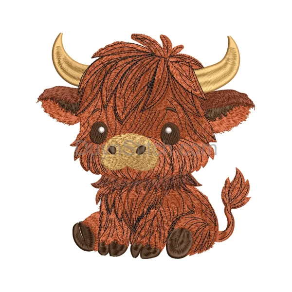 Cute Highland Cow Embroidery Design
