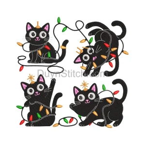Festive Cat Embroidery Design