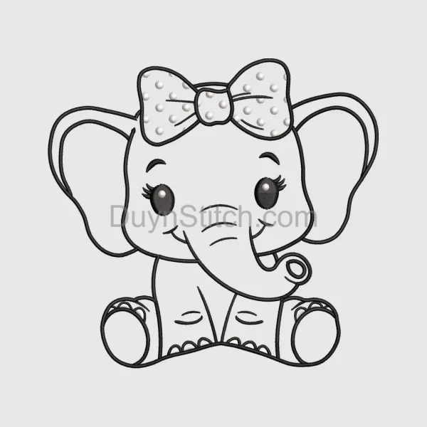 Cartoon Elephant with Bow