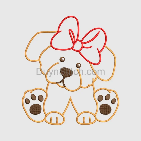 Cartoon Dog with Red Bow