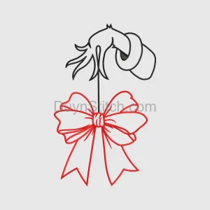 Black Horse with Red Bow Embroidery