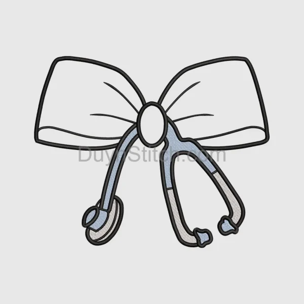 Elegant Stethoscope Bow Embroidery