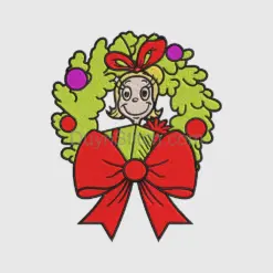 Festive Cartoon Character with Christmas Wreath