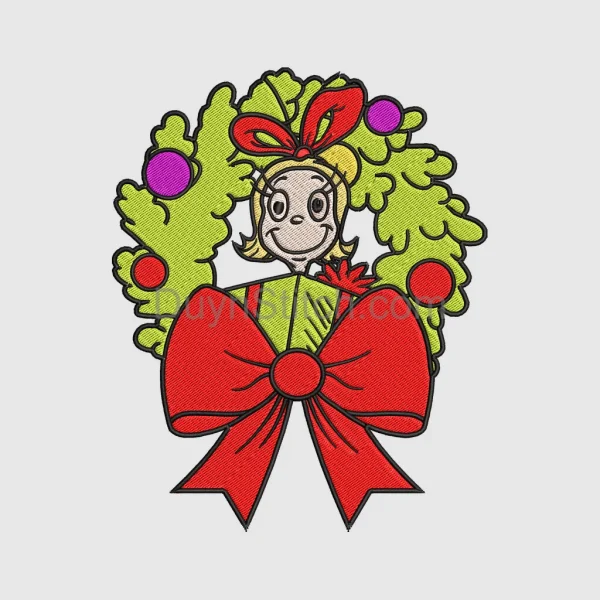 Festive Cartoon Character with Christmas Wreath