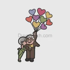 Elderly Couple with Heart Balloons