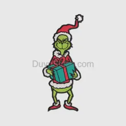 Grinch Holding Gift in Santa Outfit