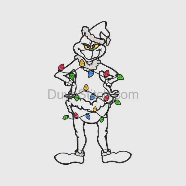 Grinch Christmas Lights Embroidery