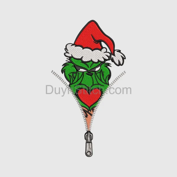 Grinch-Inspired Christmas Zipper Embroidery