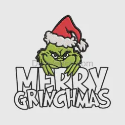 Merry Grinchmas Embroidery with Santa Hat