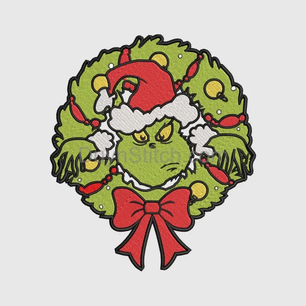 Grinch Christmas Wreath Embroidery