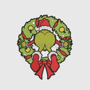 Funny Grinch in Wreath Embroidery