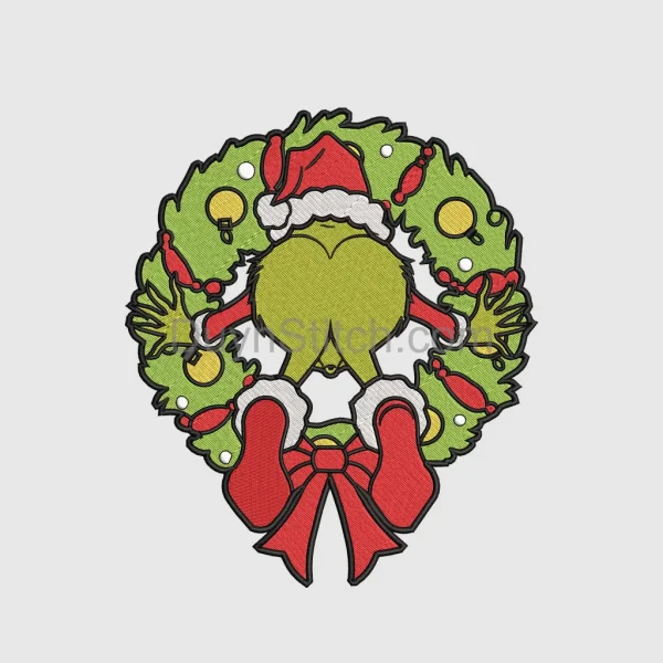 Funny Grinch in Wreath Embroidery