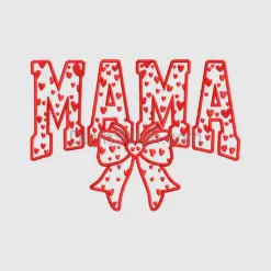 Heart Pattern Mama Text Embroidery