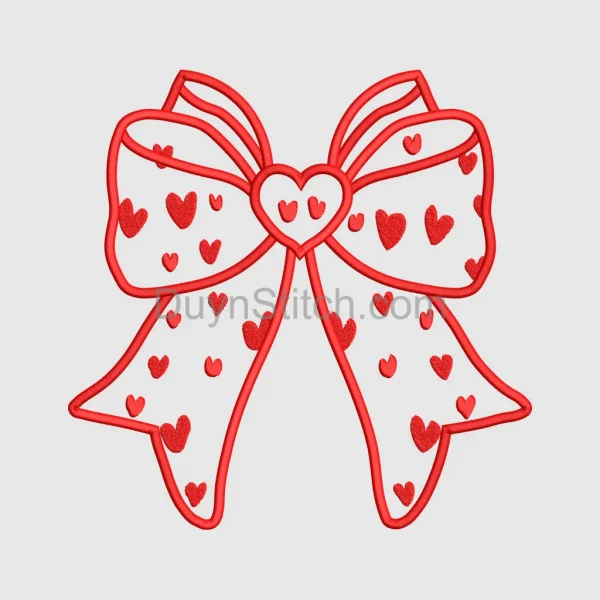 Heart-Themed Red Bow Embroidery