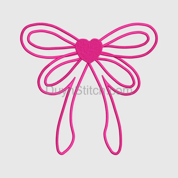 Pink Heart Bow Embroidery
