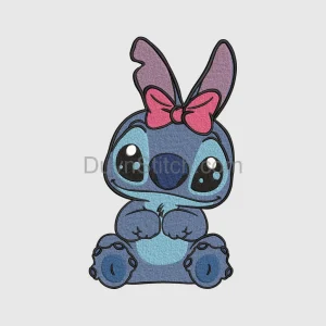 Playful Blue Creature with Pink Bow