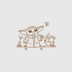 Baby Yoda Line Art with Bunny