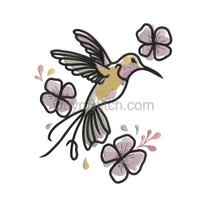 Hummingbird and Flowers Embroidery