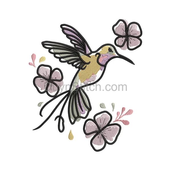 Hummingbird and Flowers Embroidery