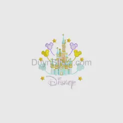 Disney Castle with Balloons and Stars