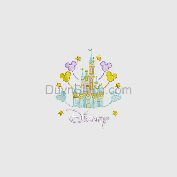 Disney Castle with Balloons and Stars