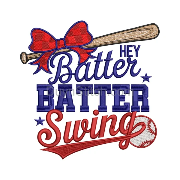 Hey Batter Swing Embroidery Design