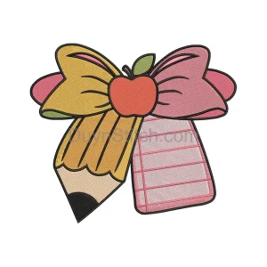 Pencil and Apple Classroom Embroidery