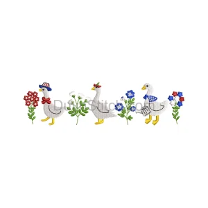 Festive Geese & Florals Embroidery