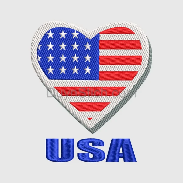 USA Heart Flag Embroidery