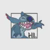 Playful Blue Animated Character Embroidery