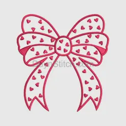 Heart-Patterned Red Bow Embroidery applique