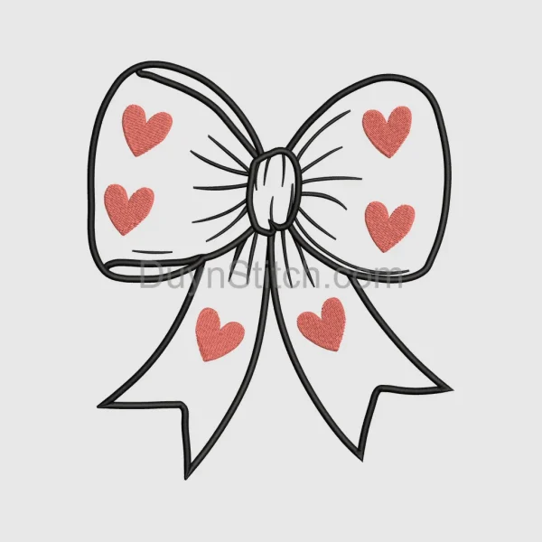 Heart-Adorned Black Bow applique
