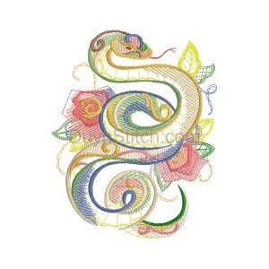 Vibrant Snake & Floral Embroidery
