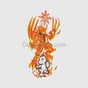 Fiery Anime-Inspired Embroidery
