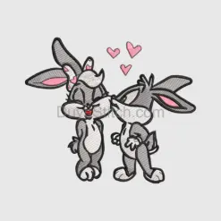 Cartoon Bunnies in Love Embroidery