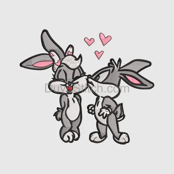 Cartoon Bunnies in Love Embroidery